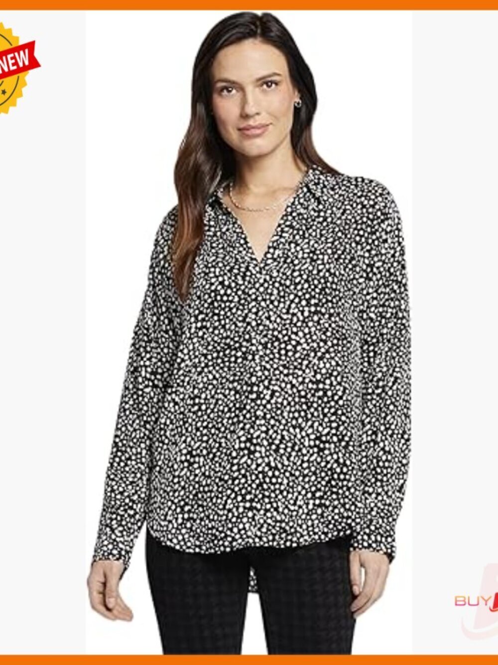 Long Sleeve V-Neck Blouse, Loose Fit Polyester, Pullover Style